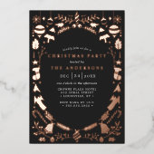 Festive Moderne Roos Gold Black kerstparty Folie Uitnodiging (Voorkant)