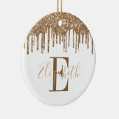 Festive Monogram Gold Glitter Drip Keramisch Ornament (Rechts)