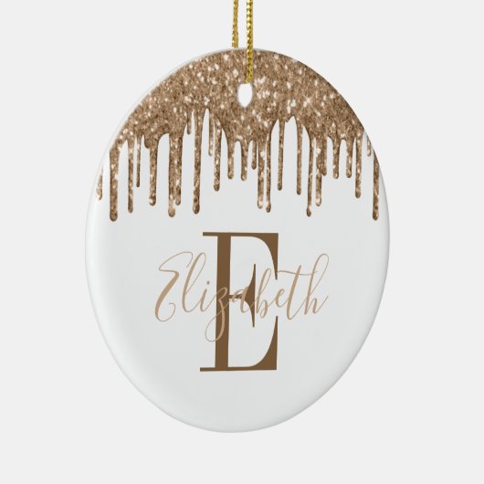 Festive Monogram Gold Glitter Drip Keramisch Ornament (Rechts)