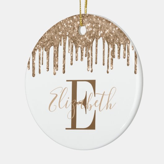 Festive Monogram Gold Glitter Drip Keramisch Ornament (Links)