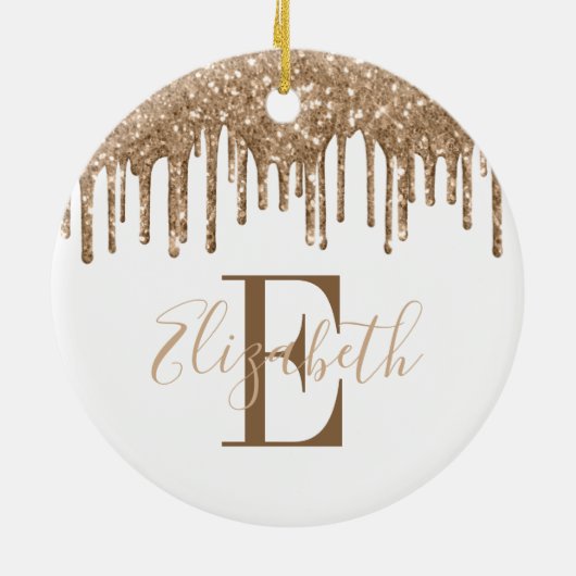 Festive Monogram Gold Glitter Drip Keramisch Ornament (Achterkant)