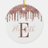 Festive Monogram Roos Gold Glitter Drip Keramisch Ornament (Voorkant)