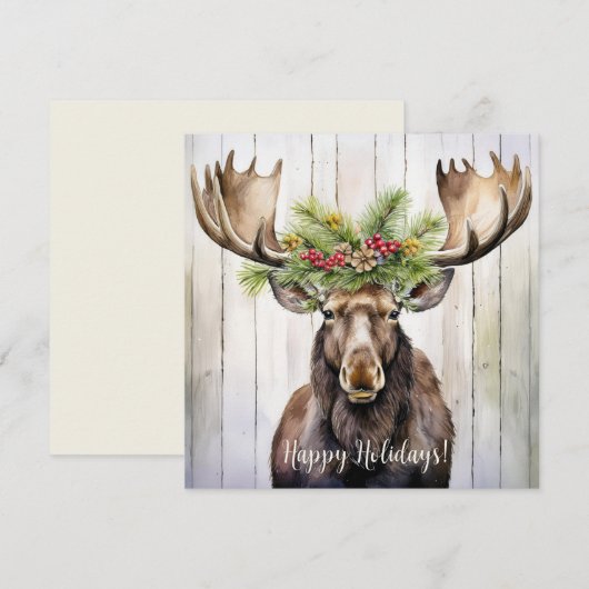 Festive Moose Kerstmis Feestdagenkaart (Voorkant / Achterkant)