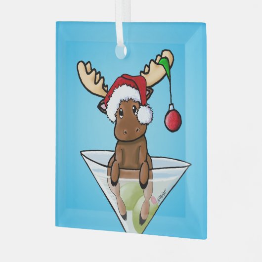 Festive Moose Kerstmis Glas Ornament (Voorkant links)