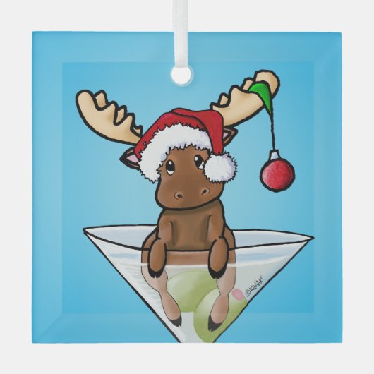 Festive Moose Kerstmis Glas Ornament (Voorkant)