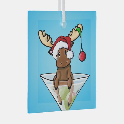 Festive Moose Kerstmis Glas Ornament (Voorkant Rechts)
