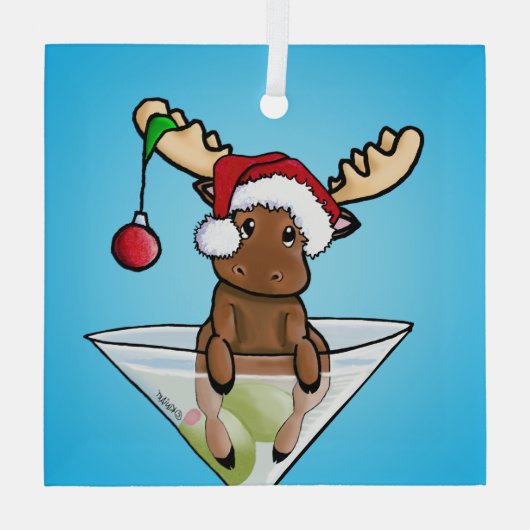 Festive Moose Kerstmis Glas Ornament (Achterkant)