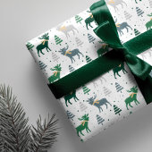 Festive Moose, Trees en Sneeuwkerstpatroon Cadeaupapier