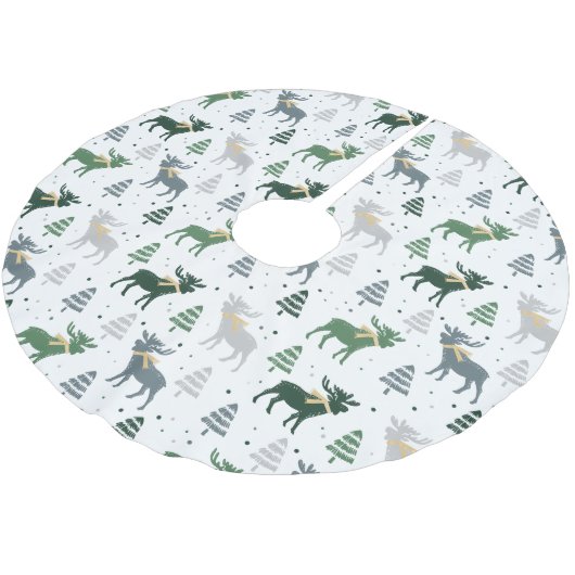 Festive Moose, Trees en Sneeuwkerstpatroon Kerstboom Rok (Gekanteld)