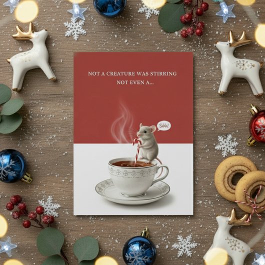 Festive Mouse Not a Creature Christmas Card Joy Feestdagenkaart