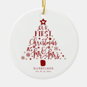 Festive Mr. en Mrs. Newly Weds kerstboom Keramisch Ornament (Voorkant)