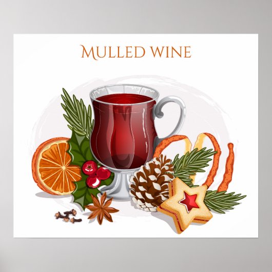 Festive Mulled Wine with Ingredients Illustration  Poster (Voorkant)