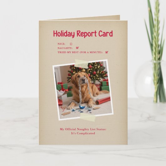 Festive Naughty List Funny Dog Photo Christmas Feestdagen Kaart (Voorkant)