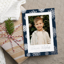 Festive Navy and Silver Snowflakes Foto Folie Feestdagenkaart