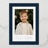 Festive Navy and Silver Snowflakes Foto Folie Feestdagenkaart (Voorkant)