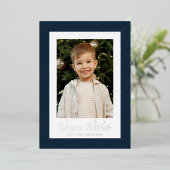 Festive Navy and Silver Snowflakes Foto Folie Feestdagenkaart (Staand Voorkant)