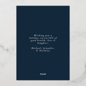 Festive Navy and Silver Snowflakes Foto Folie Feestdagenkaart (Achterkant)