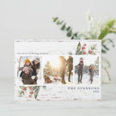 Festive Navy Blue Farmhouse Greenery Foto Collage Feestdagenkaart (Staand voorkant)