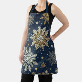 Festive Navy Blue & Gold Snowflake Pattern  Schort (Insitu)