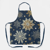 Festive Navy Blue & Gold Snowflake Pattern  Schort (Voorkant)