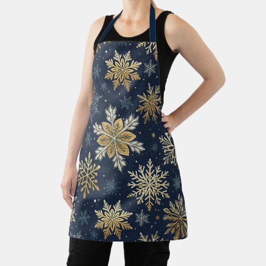 Festive Navy Blue & Gold Snowflake Pattern Schort (Insitu)