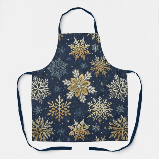 Festive Navy Blue & Gold Snowflake Pattern  Schort (Voorkant)
