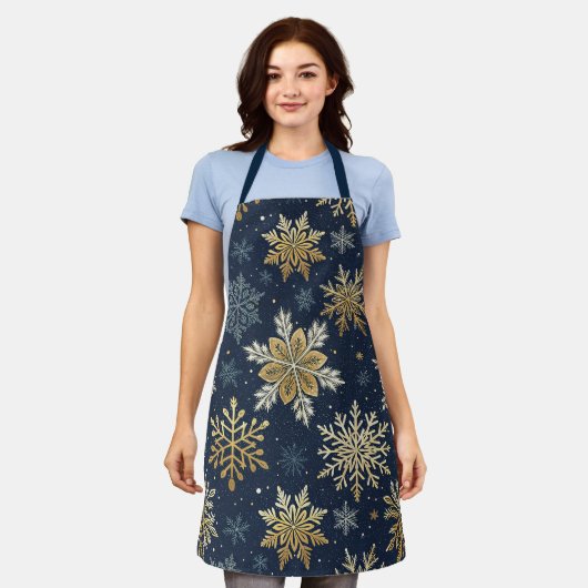 Festive Navy Blue & Gold Snowflake Pattern Schort (Gedragen)