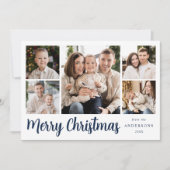 Festive Navy Script 5 Photo Collage Feestdagenkaart (Voorkant)