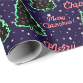 Festive Neon Merry-kerstbomen en sneeuw Cadeaupapier (Rol Hoek)