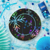 Festive Neon Snowflakes Papieren Bordje (Feest)