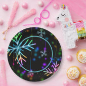 Festive Neon Snowflakes Papieren Bordje (Feest)