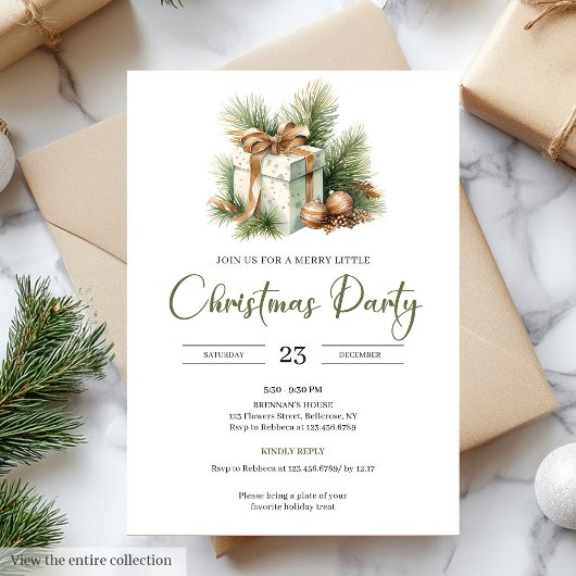 Festive Neutral Sage Scandinavian Christmas Party Kaart