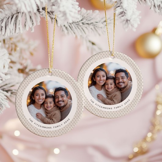 Festive Neutral Scandi Snowflake 2 Sided Photo Keramisch Ornament