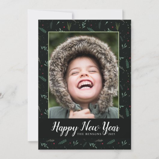 Festive New Year laat Berries Photo Card Feestdagenkaart (Voorkant)