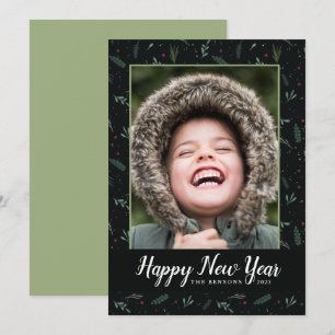 Festive New Year laat Berries Photo Card Feestdagenkaart
