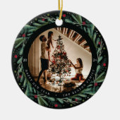 Festive nieuwjaar met rode rode bessen keramisch ornament (Voorkant)