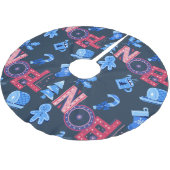 Festive Noel Lettering Blue Red Kerstmis Kerstboom Rok (Gekanteld)