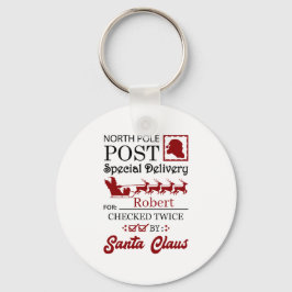 Festive North Pole-levering voegt naam toe Sleutelhanger