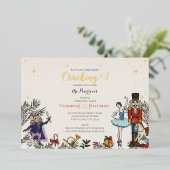 Festive Nutcracker Ballet Christmas Party Ivory Folie Uitnodiging (Staand Voorkant)