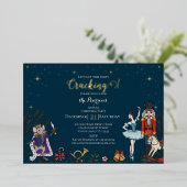 Festive Nutcracker Ballet Christmas Party Navy Folie Uitnodiging (Staand Voorkant)