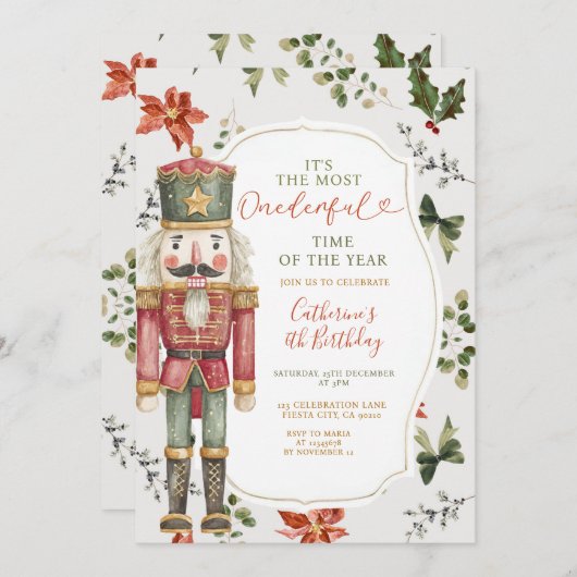 Festive Nutcracker Christmas Elegant Greenery Kaart (Voorkant / Achterkant)