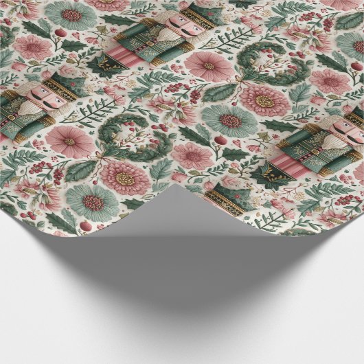 Festive Nutcracker in Pink & Green Cadeaupapier (Hoek)