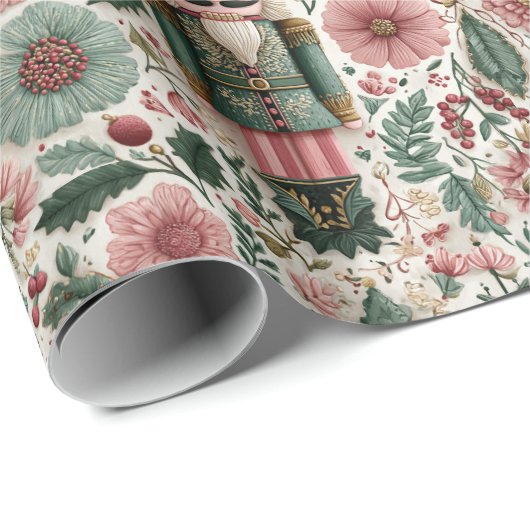 Festive Nutcracker in Pink & Green Cadeaupapier (Rol Hoek)