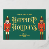Festive Nutcracker-kerstgroen, niet-fotogoud Folie Feestdagenkaart (Voorkant)