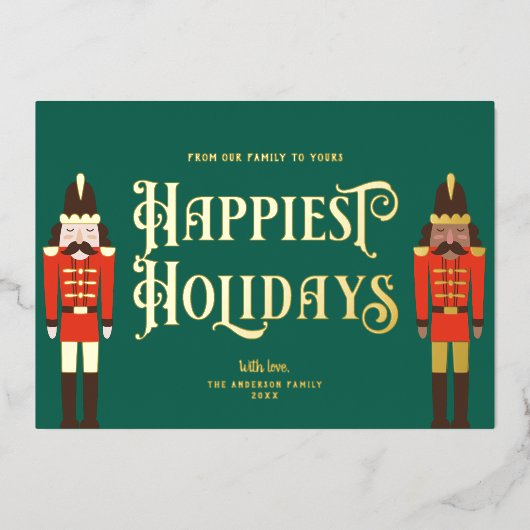 Festive Nutcracker-kerstgroen, niet-fotogoud Folie Feestdagenkaart (Voorkant)