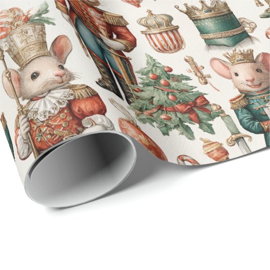 Festive Nutcracker Mice with Holiday Decor Cadeaupapier (Rol Hoek)