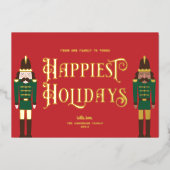 Festive Nutcracker Red, niet-foto Gold Folie Feestdagenkaart (Voorkant)