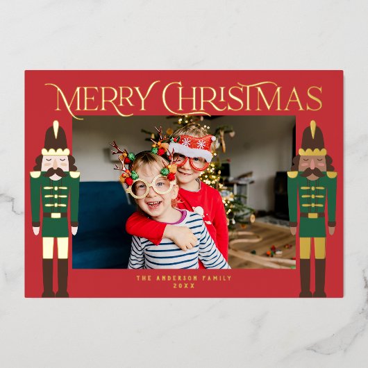 Festive Nutcrackers KerstLijst Foto Folie Hol Folie Feestdagenkaart (Voorkant)