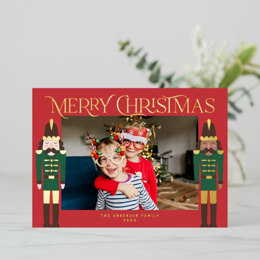 Festive Nutcrackers KerstLijst Foto Folie Hol Folie Feestdagenkaart (Staand Voorkant)