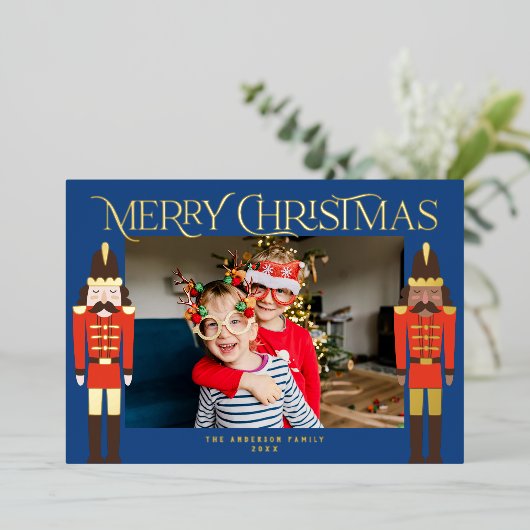 Festive Nutcrackers Lijst Foto Folie Feestdagenkaart (Staand Voorkant)